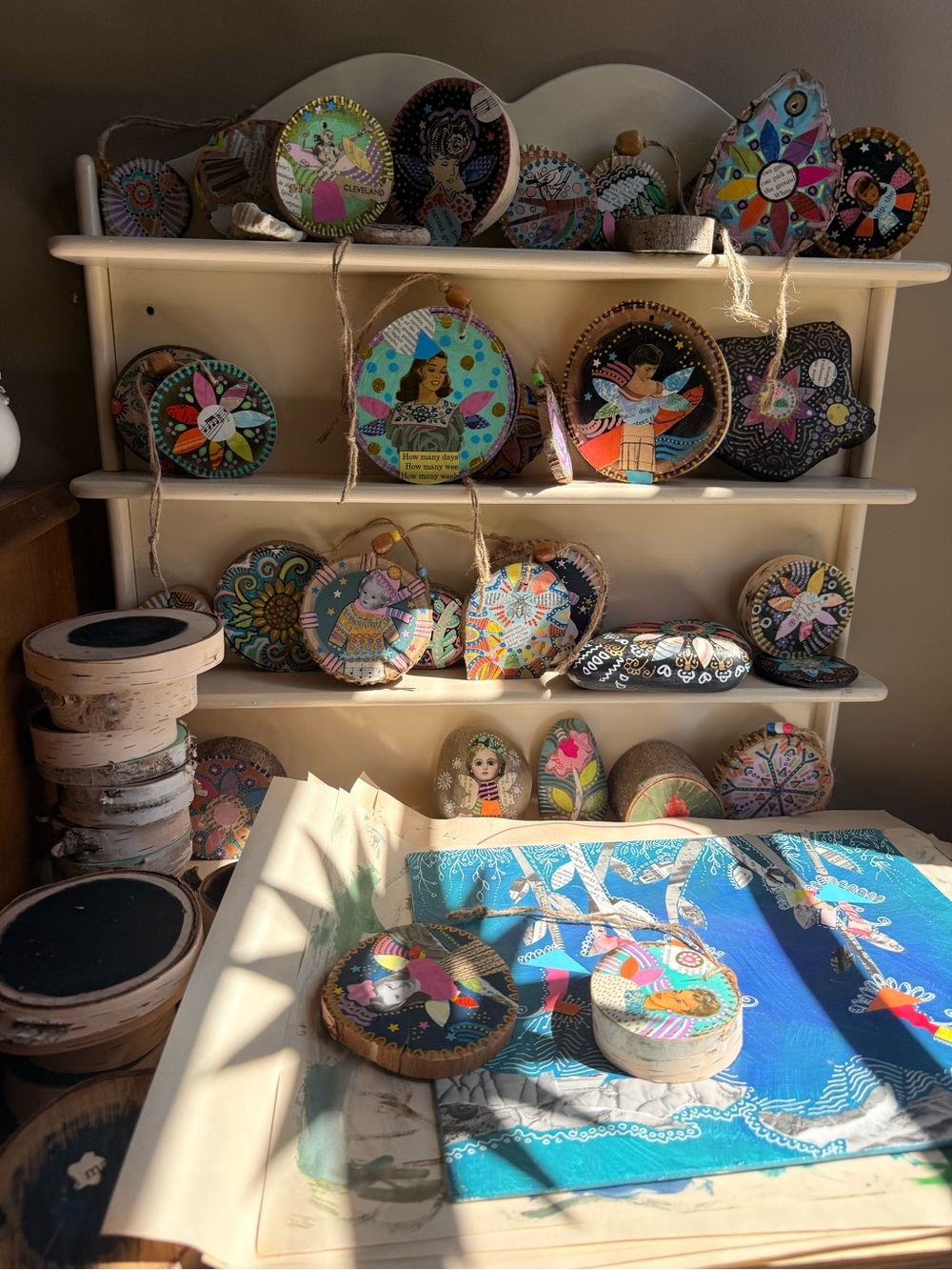 Hand-Painted Decorative Wood Disc Wall Art - Multicolor— $15 for one